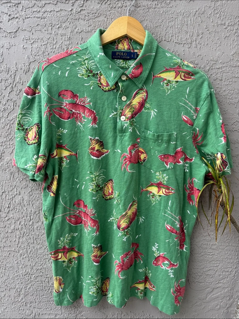 Polo by Ralph Lauren Green Seafood-Pattern Polo with Red & Yellow Accents